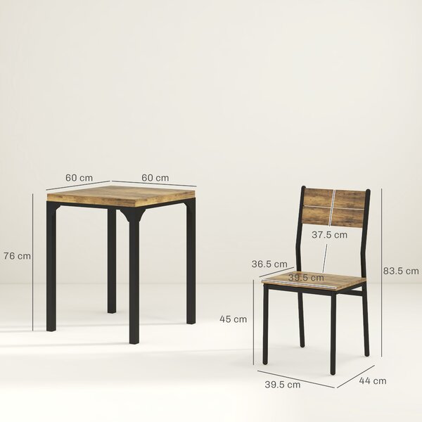 HOMCOM Three-Piece Minimal and Compact Dining Set, Rustic Brown