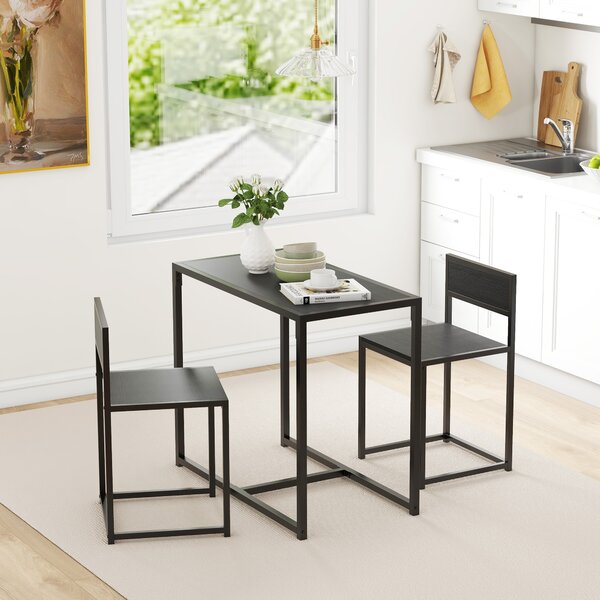 HOMCOM Dining Table and Chairs Set 2, Dining Room Sets, Rectangular Space Saving Table and 2 Chairs for Compact Kitchens, Steel Frame, Black
