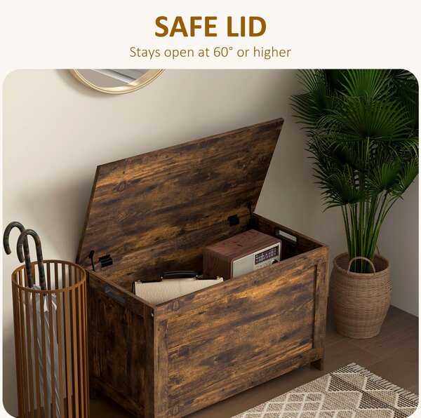 HOMCOM Storage Chest, Modern Storage Trunk with 2 Safety Hinges and Cut-out Handles, Wooden Toy Box for Living Room, Entryway, 76 x 40 x 48 cm, Rustic Brown