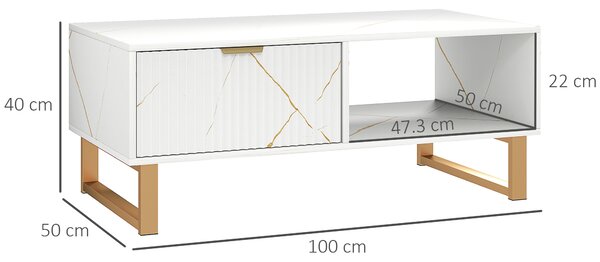 HOMCOM Elegant Marble Effect Storage Coffee Table - White