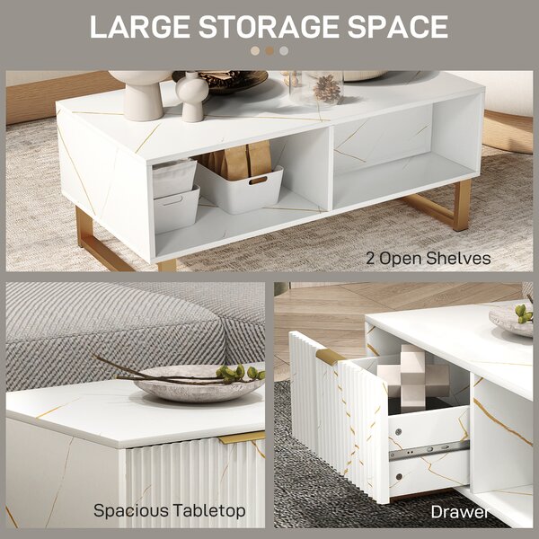 HOMCOM Elegant Marble Effect Storage Coffee Table - White