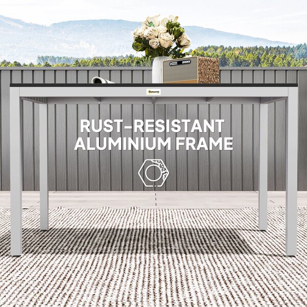 Outsunny Garden Table for 4-6, 120 x 70 cm Outdoor Dining Table with Rust-Resistant Aluminium Frame, Easy Maintenance Slatted Top, for Patio, Terrace, Balcony, Black