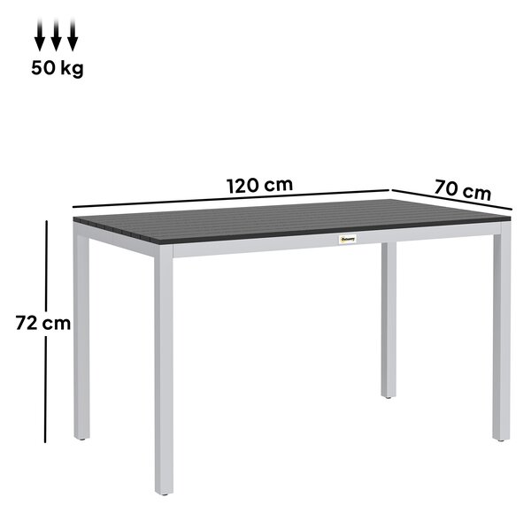 Outsunny Garden Table for 4-6, 120 x 70 cm Outdoor Dining Table with Rust-Resistant Aluminium Frame, Easy Maintenance Slatted Top, for Patio, Terrace, Balcony, Black