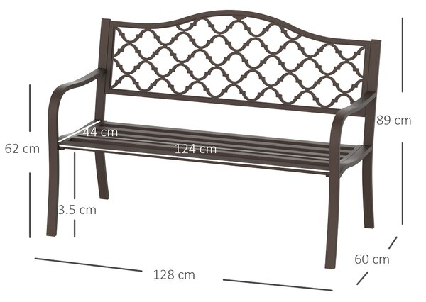 Outsunny Outdoor Garden Bench Antique Style Cast Iron 2 Seater Patio Porch Park Loveseat Chair Seater - Brown