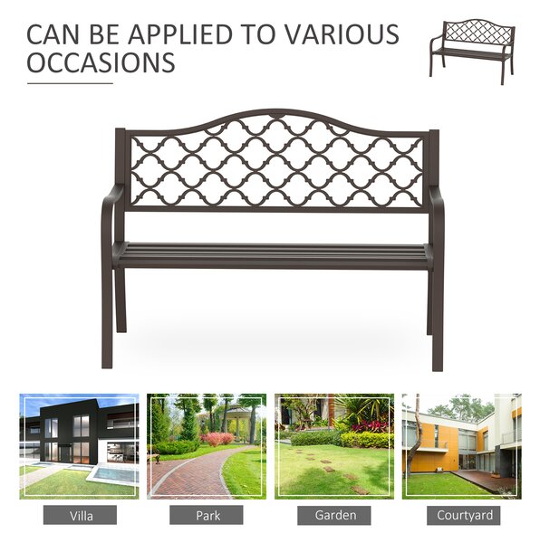 Outsunny Outdoor Garden Bench Antique Style Cast Iron 2 Seater Patio Porch Park Loveseat Chair Seater - Brown