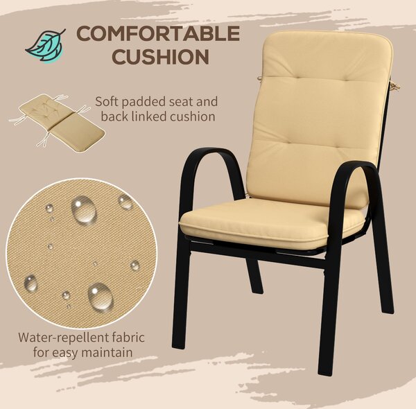 Outsunny 5 Pieces Outdoor Square Garden Dining Set w/ Tempered Glass Dining Table 4 Cushioned Armchairs, Umbrella Hole, Beige