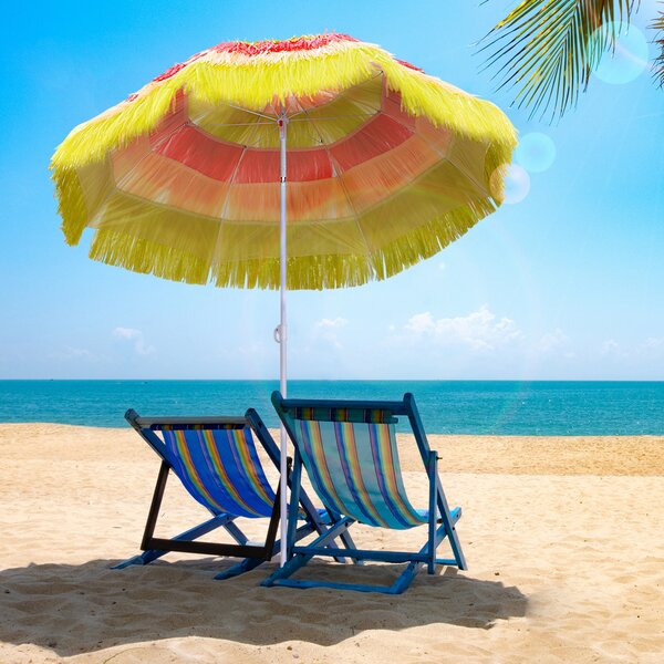 Outsunny Portable Beach Umbrella: Foldable Rainbow Parasol for Hawaiian-Style Sun Protection