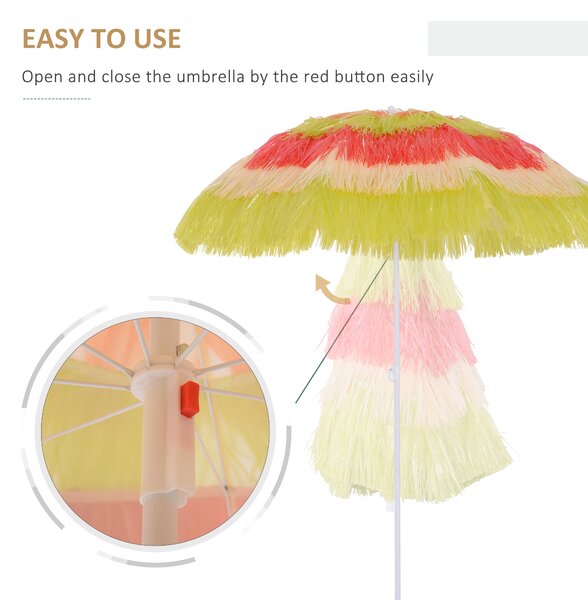 Outsunny Portable Beach Umbrella: Foldable Rainbow Parasol for Hawaiian-Style Sun Protection