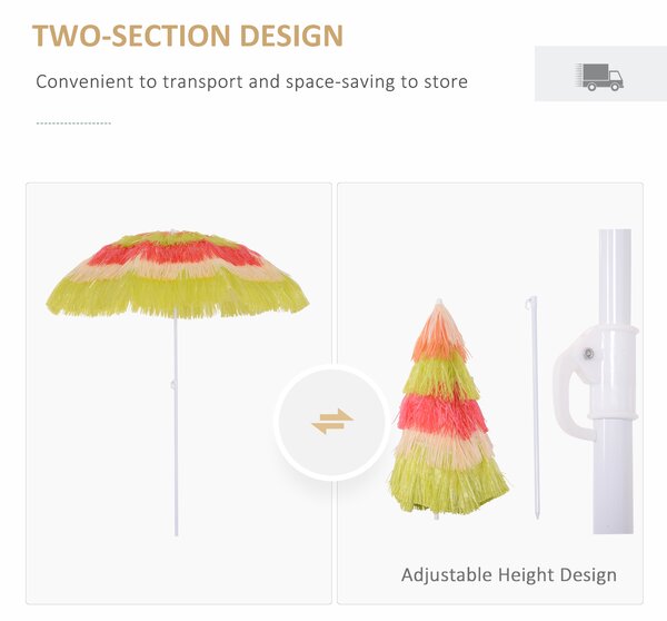 Outsunny Portable Beach Umbrella: Foldable Rainbow Parasol for Hawaiian-Style Sun Protection