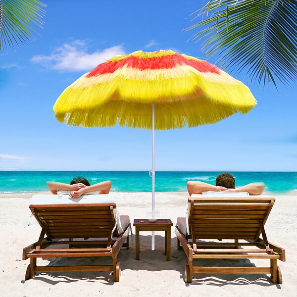 Outsunny Portable Beach Umbrella: Foldable Rainbow Parasol for Hawaiian-Style Sun Protection