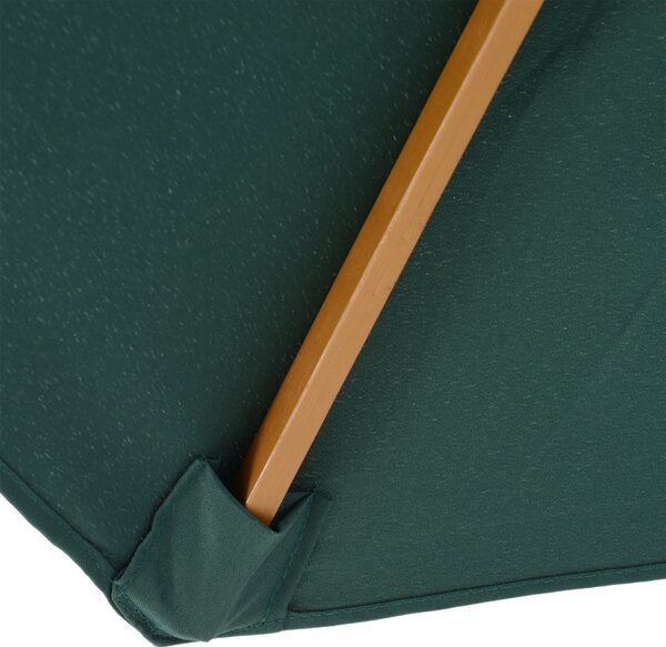 Outsunny 3(m) Wooden Patio Umbrella, Pulley Operated Garden Parasol with Rope Pulley Mechanism and 8 Ribs, Dark Green Aosom UK