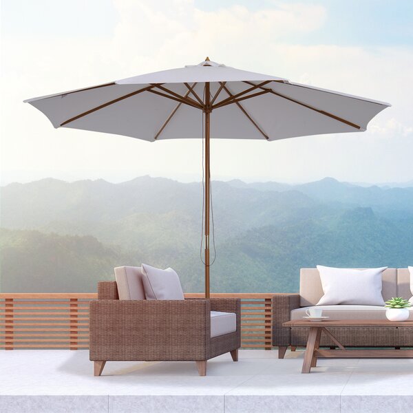 Outsunny 3(m) Fir Wooden Parasol Garden Umbrellas 8 Ribs Bamboo Sun Shade Patio Outdoor Umbrella Canopy, Cream White Aosom UK
