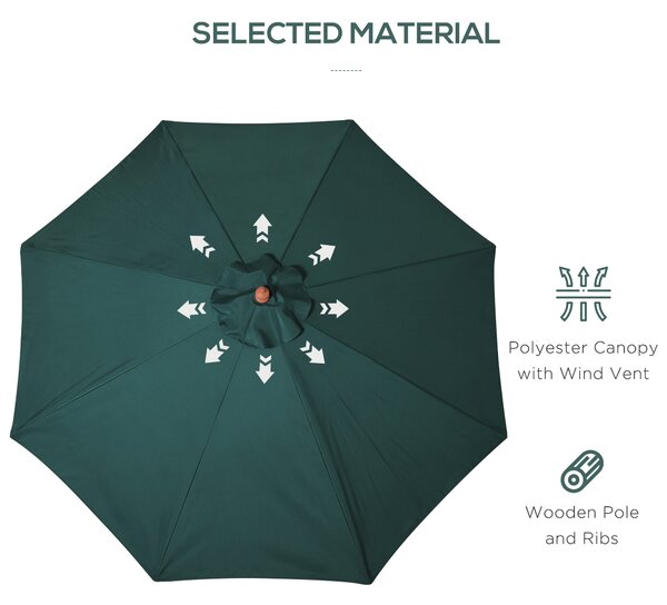 Outsunny 3(m) Wooden Patio Umbrella, Pulley Operated Garden Parasol with Rope Pulley Mechanism and 8 Ribs, Dark Green Aosom UK