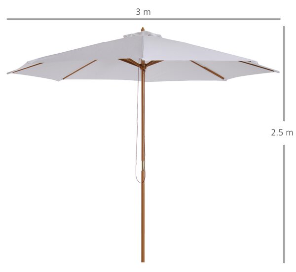 Outsunny 3(m) Fir Wooden Parasol Garden Umbrellas 8 Ribs Bamboo Sun Shade Patio Outdoor Umbrella Canopy, Cream White Aosom UK