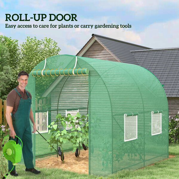 Outsunny Walk-In Greenhouse Reinforced Polytunnel Greenhouse Garden Plants Grow Waterproof Cover Galvanised Base w/ Slide Door, 2.5 x 2 m