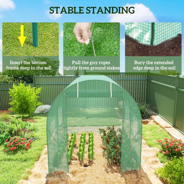 Outsunny Walk-In Greenhouse Reinforced Polytunnel Greenhouse Garden Plants Grow Waterproof Cover Galvanised Base w/ Slide Door, 2.5 x 2 m