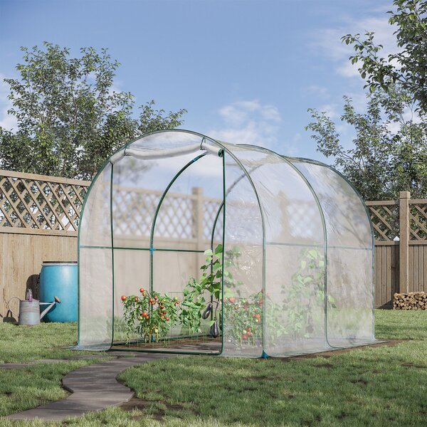 Outsunny Walk-in Polytunnel Greenhouse with Roll-up Door Transparent Tunnel Greenhouse with Steel Frame and PVC Cover, 2.5 x 2m Aosom UK