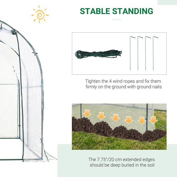 Outsunny Walk-in Polytunnel Greenhouse with Roll-up Door Transparent Tunnel Greenhouse with Steel Frame and PVC Cover, 2.5 x 2m Aosom UK