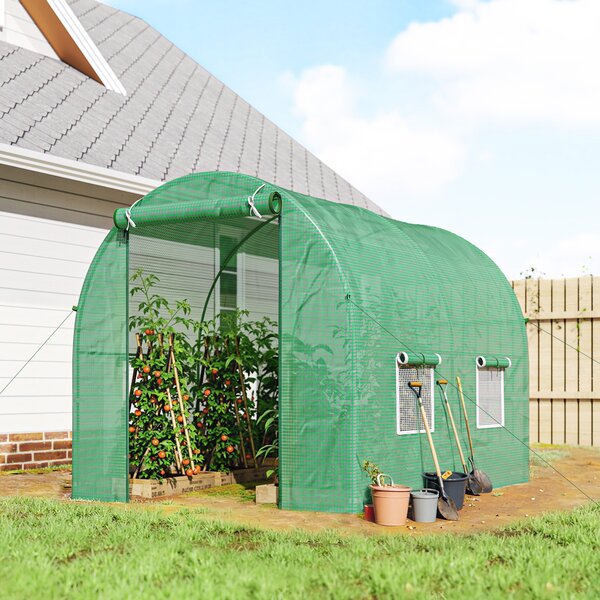 Outsunny Walk-In Greenhouse Reinforced Polytunnel Greenhouse Garden Plants Grow Waterproof Cover Galvanised Base w/ Slide Door, 2.5 x 2 m