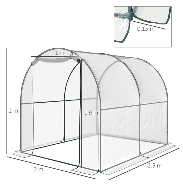 Outsunny Walk-in Polytunnel Greenhouse with Roll-up Door Transparent Tunnel Greenhouse with Steel Frame and PVC Cover, 2.5 x 2m Aosom UK