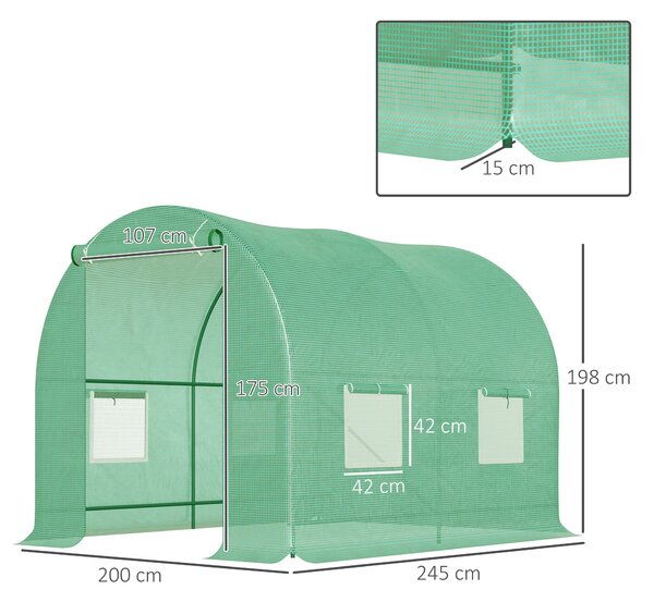 Outsunny Walk-In Greenhouse Reinforced Polytunnel Greenhouse Garden Plants Grow Waterproof Cover Galvanised Base w/ Slide Door, 2.5 x 2 m
