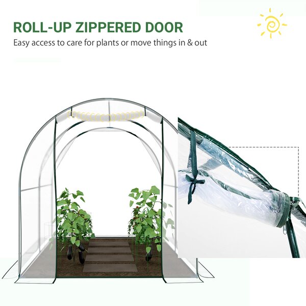 Outsunny Walk-in Polytunnel Greenhouse with Roll-up Door Transparent Tunnel Greenhouse with Steel Frame and PVC Cover, 2.5 x 2m Aosom UK