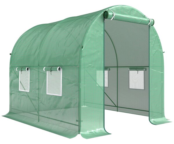 Outsunny Walk-In Greenhouse Reinforced Polytunnel Greenhouse Garden Plants Grow Waterproof Cover Galvanised Base w/ Slide Door, 2.5 x 2 m