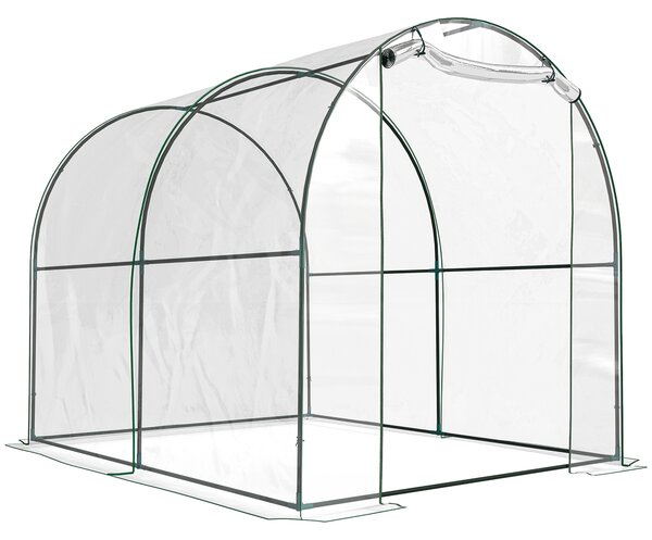 Outsunny Walk-in Polytunnel Greenhouse with Roll-up Door Transparent Tunnel Greenhouse with Steel Frame and PVC Cover, 2.5 x 2m Aosom UK