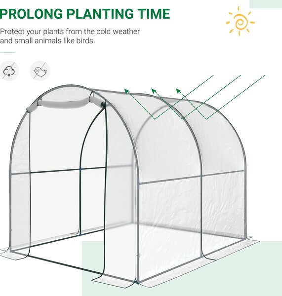 Outsunny Walk-in Polytunnel Greenhouse with Roll-up Door Transparent Tunnel Greenhouse with Steel Frame and PVC Cover, 2.5 x 2m Aosom UK
