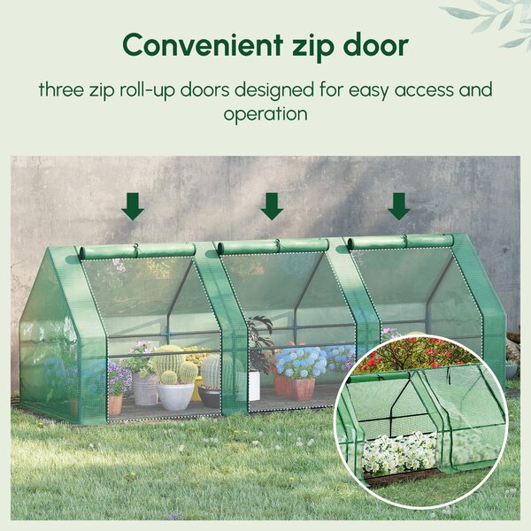 Outsunny 270 x 90 x 90 cm Steel Frame Poly Tunnel Steeple Greenhouse - Green