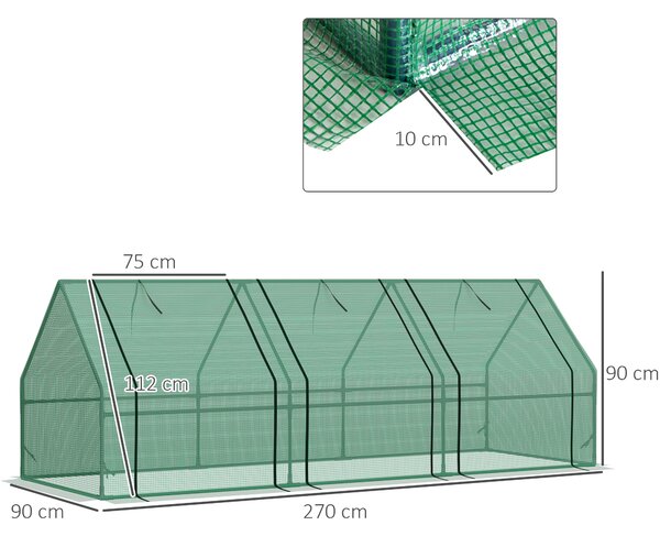 Outsunny 270 x 90 x 90 cm Steel Frame Poly Tunnel Steeple Greenhouse - Green