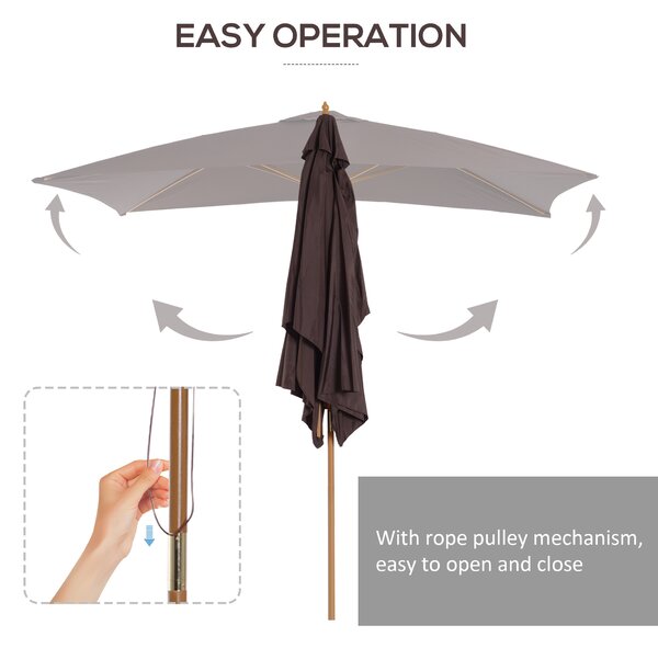 Outsunny Waterproof Garden Parasol Umbrella Wooden Sun Umbrella Outdoor Sun Shade Canopy, Dark Coffee,2 x 3m Aosom UK