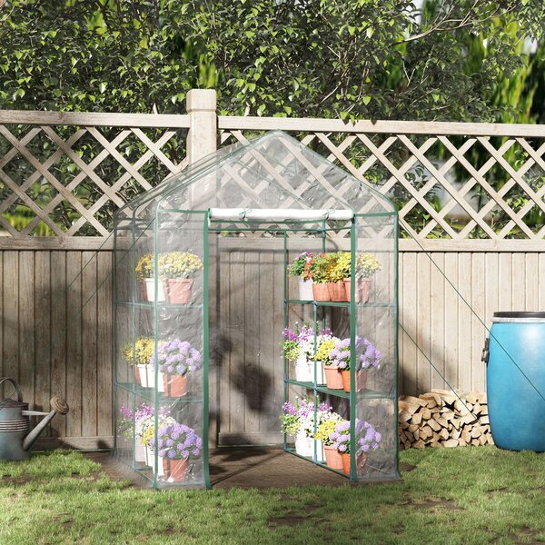 Outsunny 143 x 143 x 195 cm Walk-In Greenhouse 3 Tiers Portable Grow House w/ 8 Shelves, Metal Frame, PVC Film, Transparent
