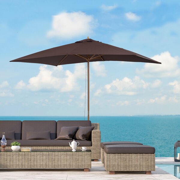Outsunny Waterproof Garden Parasol Umbrella Wooden Sun Umbrella Outdoor Sun Shade Canopy, Dark Coffee,2 x 3m Aosom UK