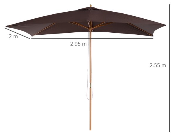 Outsunny Waterproof Garden Parasol Umbrella Wooden Sun Umbrella Outdoor Sun Shade Canopy, Dark Coffee,2 x 3m Aosom UK