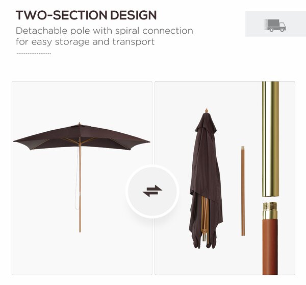 Outsunny Waterproof Garden Parasol Umbrella Wooden Sun Umbrella Outdoor Sun Shade Canopy, Dark Coffee,2 x 3m Aosom UK