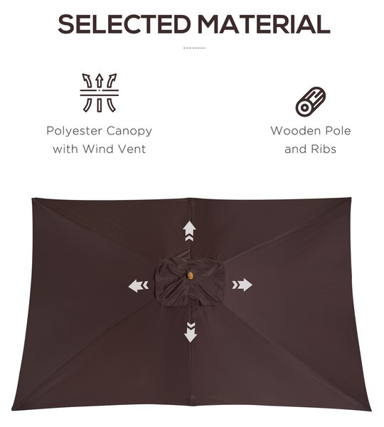 Outsunny Waterproof Garden Parasol Umbrella Wooden Sun Umbrella Outdoor Sun Shade Canopy, Dark Coffee,2 x 3m Aosom UK