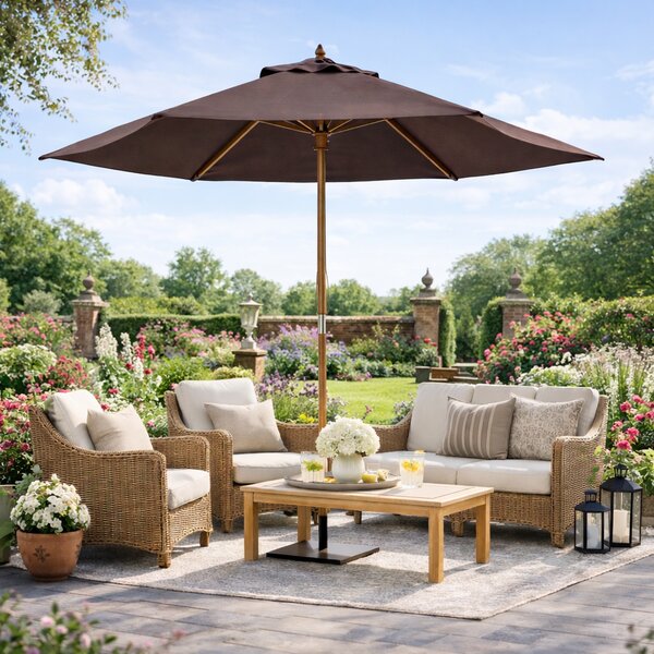 Outsunny Elegant Wooden Garden Parasol: 2.5m Patio Sunshade with UV Protection, Coffee Hue Aosom UK