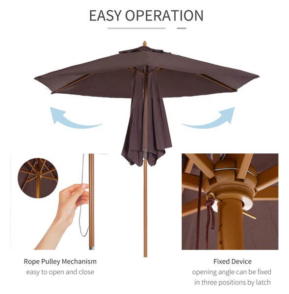 Outsunny Elegant Wooden Garden Parasol: 2.5m Patio Sunshade with UV Protection, Coffee Hue Aosom UK