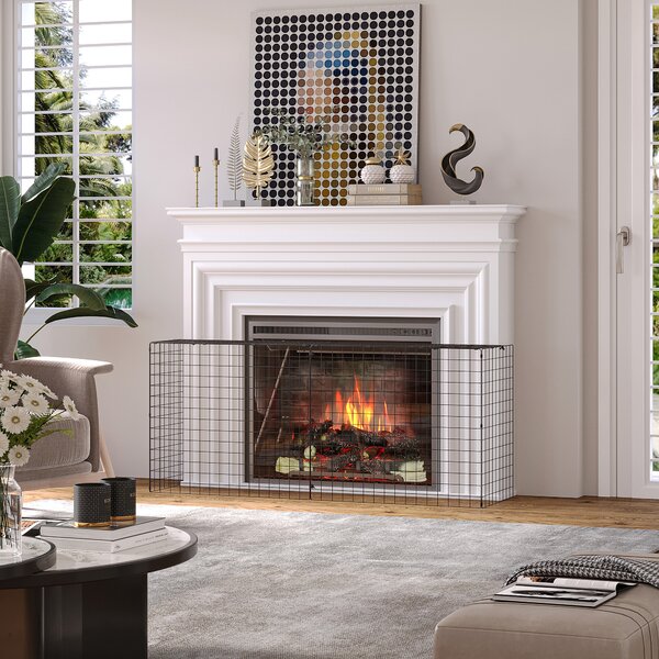 HOMCOM Extendable Safety Fireguard Extendable Fireguard Screen-Black