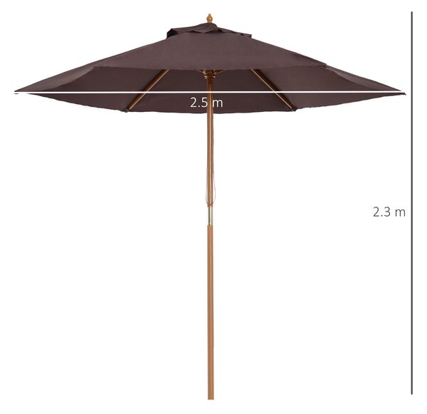 Outsunny Elegant Wooden Garden Parasol: 2.5m Patio Sunshade with UV Protection, Coffee Hue Aosom UK