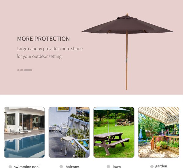 Outsunny Elegant Wooden Garden Parasol: 2.5m Patio Sunshade with UV Protection, Coffee Hue Aosom UK