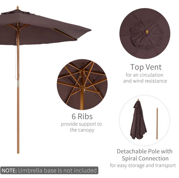 Outsunny Elegant Wooden Garden Parasol: 2.5m Patio Sunshade with UV Protection, Coffee Hue Aosom UK