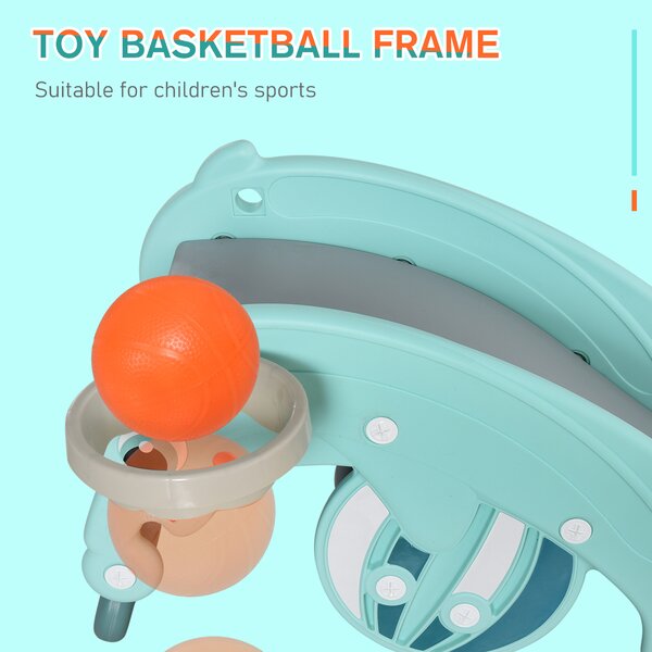 HOMCOM 3-in-1 Kids Slide with Basketball Hoop, Equipment Playground Toy, Toddler Slide Toddler Climber Slide Playset, Age 1.5-3, Green Aosom UK