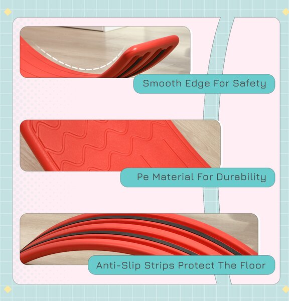 ZONEKIZ Wobble Wonder: Montessori Stepping Stone for Nursery Play, Durable Red Balance Board Aosom UK