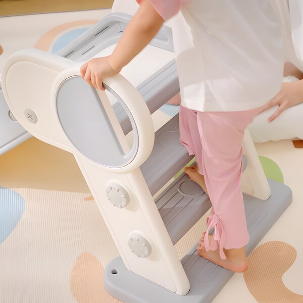 AIYAPLAY Foldable Kids Slide Indoor, Freestanding Baby Slide for 1.5-3 Years Old, Grey