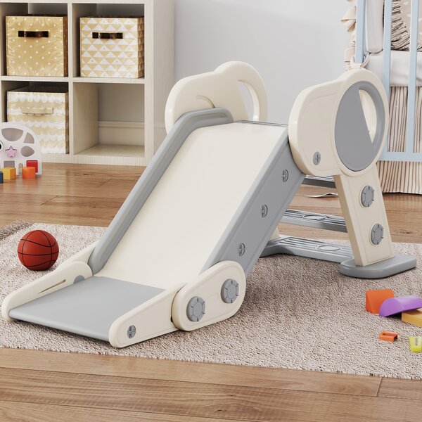 AIYAPLAY Foldable Kids Slide Indoor, Freestanding Baby Slide for 1.5-3 Years Old, Grey