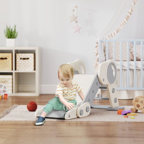 AIYAPLAY Foldable Kids Slide Indoor, Freestanding Baby Slide for 1.5-3 Years Old, Grey