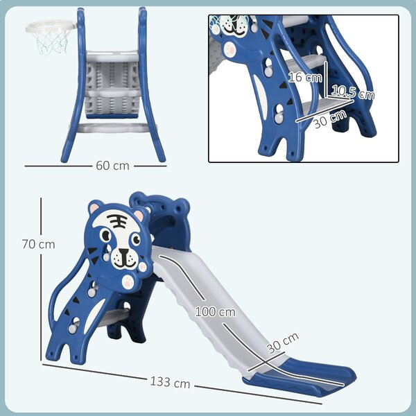 AIYAPLAY 2 in 1 Baby Slide for Indoor Use with Basketball Hoop, Basketball, for Ages 18-36 Months - Blue