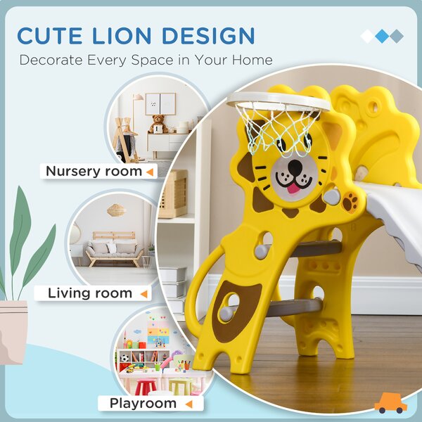 AIYAPLAY Baby Slide with Basketball Hoop, Easy to Assemble Kids Slide for Indoor Use, for Ages 18-36 Months - Yellow Aosom UK